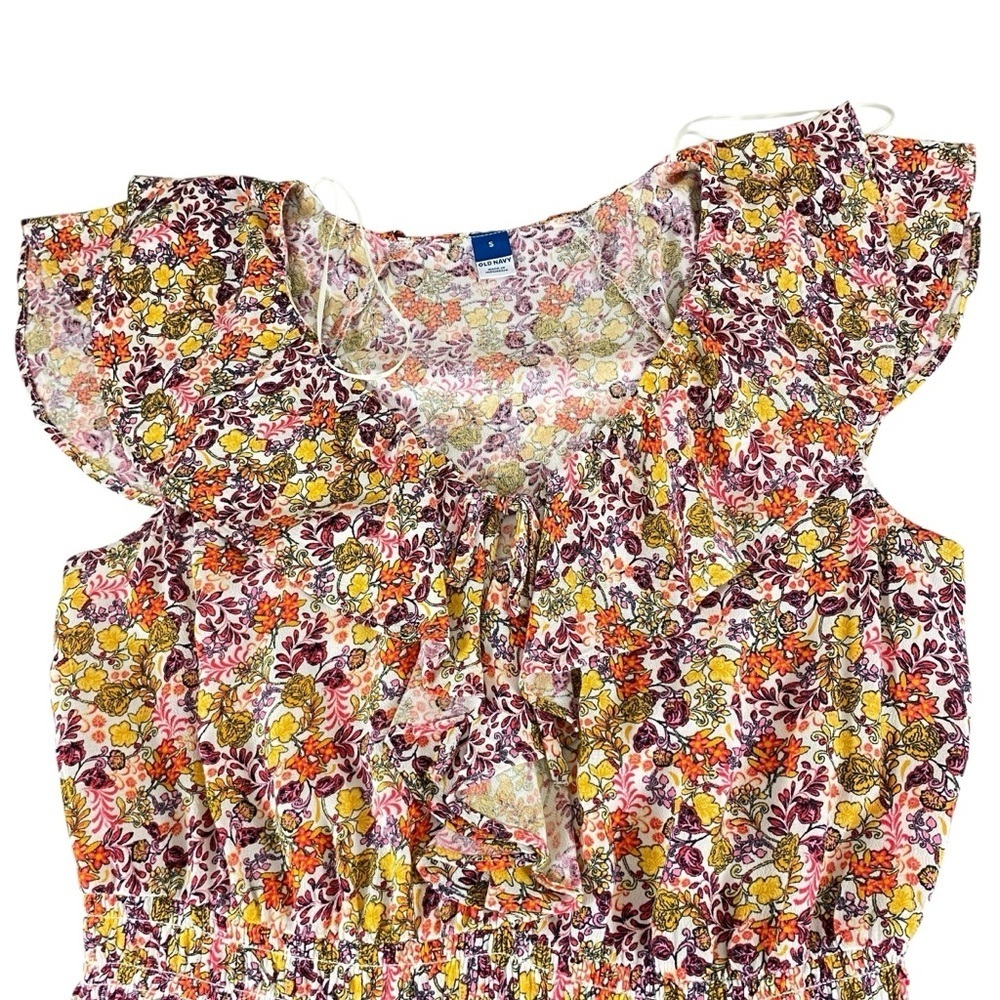 Old Navy Womens Blouse Size Small Ditzy Floral Smocked Waist Ruffle Boho Peasant - Picture 4 of 12